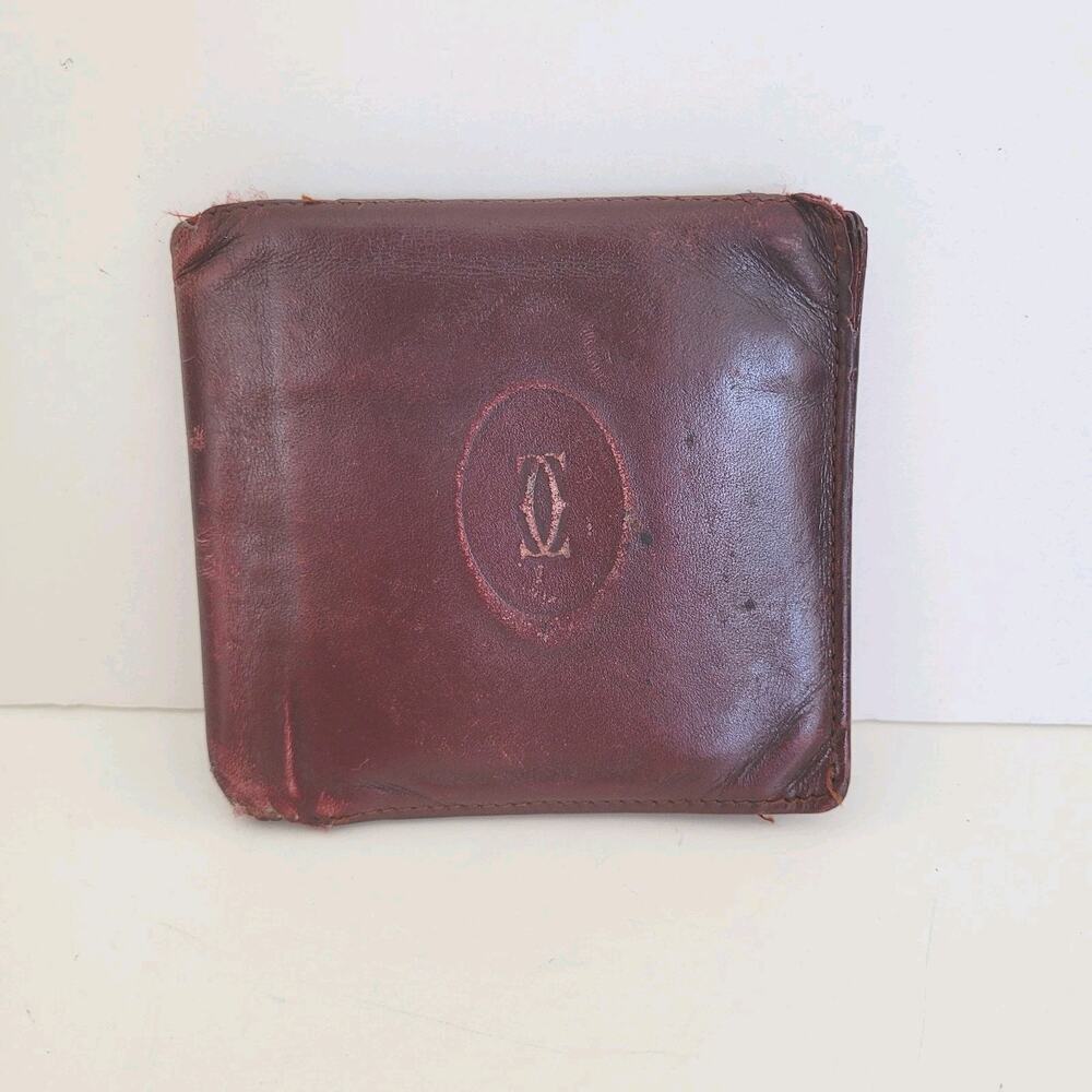 Cartier Men's Vintage Bifold Leather Bordeaux Red Wallet Medium‎ Retro Card Fair